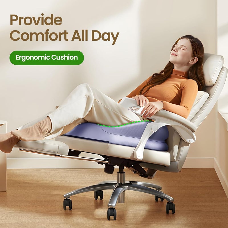 Benazcap Large Seat Cushion for Office Chair Memory Foam Coccyx Pain Relief Cushion Pillow for Back Support Non-Slip Seat Pad for Office Desk, Car Seat, Wheelchair, Sciatica-Blue - Image 2